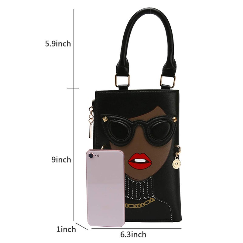 KUANG! Women Novelty Lady Face Shoulder Bags Funky PU Leather Top Handle Satchel Handbags Clutch Purse for Women - Image 2